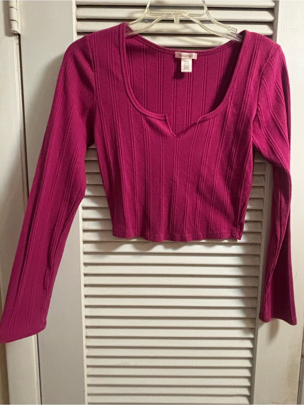 Bozzolo Magenta Ribbed V-Neck Long Sleeve Crop Top